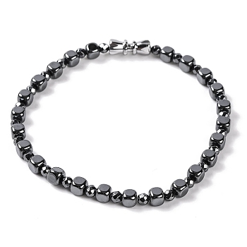 Faceted Round & Cube Synthetic Non-Magnetic Hematite Beaded Bracelets for Women, Inner Diameter: 2-1/4 inch(5.6cm)