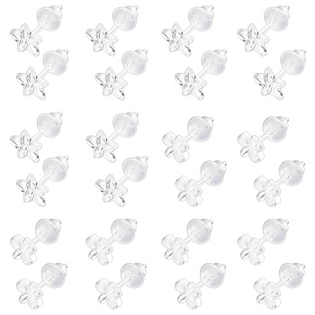 Nbeads 40 Sets 2 Style Tiny Resin Flower & Clover Stud Earrings with Ear Nut for Women, WhiteSmoke, 5.5~6x5.5~6.5mm, Pin: 0.8mm, 20 Sets/style