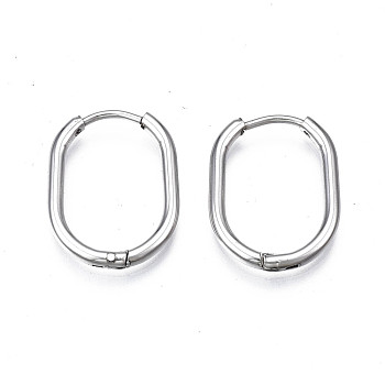 201 Stainless Steel Huggie Hoop Earrings, with 304 Stainless Steel Pins, Oval, Stainless Steel Color, 20x15x2mm, Pin: 0.7mm