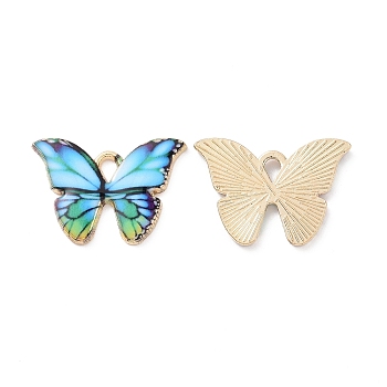 Alloy Enamel Pendants, Light Gold, Cadmium Free & Nickel Free & Lead Free, Butterfly Charm, Light Sky Blue, 15x21.5x1.5mm, Hole: 2x3mm