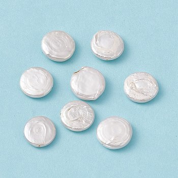 Baroque Natural Keshi Pearl Beads, Flat Round, Seashell Color, 16~18.5x3.5~6.5mm, Hole: 0.9mm