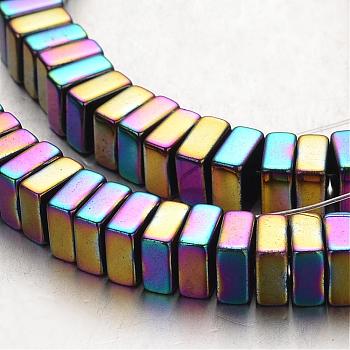 Electroplate Non-magnetic Synthetic Hematite Bead Strands, Square Heishi Beads, Multi-color Plated, 6x6x3mm, Hole: 1mm, about 136pcs/strand, 15.7 inch