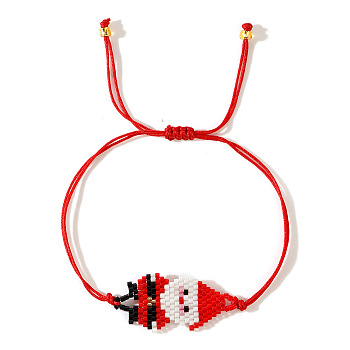 Christmas Cute Cartoon Character Miyuki Handmade Beaded Braided Adjustable Link Bracelets, Santa Claus, 11 inch(28cm)