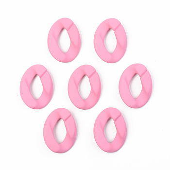 Opaque Spray Painted Acrylic Linking Rings, Quick Link Connectors, for Curb Chains Making, Unwelded, Twist, Hot Pink, 39.5x29.5x7.5mm, Inner Diameter: 22x11mm