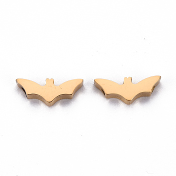 Halloween 304 Stainless Steel Beads, Laser Cut, Bat, Real 18K Gold Plated, 5.5x14.5x3mm, Hole: 1.5mm