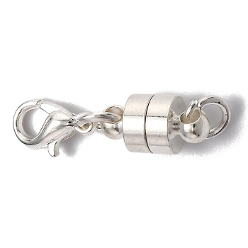 Brass Magnetic Clasps Converter, with Lobster Claw Clasps, Column, Silver, 25x6mm