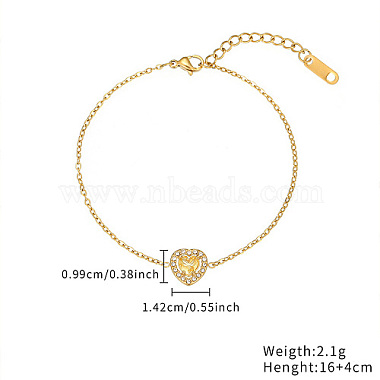 bracelet à maillons coeur en zircone cubique avec chaînes en acier inoxydable doré(OQ9710-3)-2
