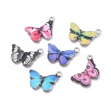 Platinum Mixed Color Butterfly Alloy+Enamel Pendants