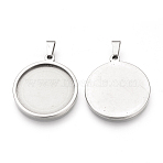 Tarnish Resistant 201 Stainless Steel Pendant Cabochon Settings, Flat Round, Stainless Steel Color, Tray: 35mm, 41x38x2mm, Hole: 8x4mm(X-STAS-S073-06P)