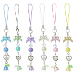 6Pcs 6 Colors Alloy with Plastic Mobile Straps, with Mobile Phone Lanyard Patch, Bowknot Flower, Mixed Color, 134x20x11mm, 1pc/color(AJEW-FH0005-71)