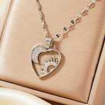 Gorgeous Brass Micro Pave Clear Cubic Zirconia Heart with Moon Sun Pendant Elegant Fashion Necklaces, Silver, 15.75 inch(40cm)(SS6030-2)