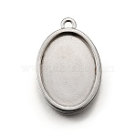 304 Stainless Steel Pendant Cabochon Settings, Double Side Blank Bezel Trays, Stainless Steel Color, Oval, Tray: 18.5x13.5mm, 24x16x3.2mm, Hole: 2mm(STAS-S181-02P-E)