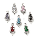 Glass Gourd Connector Charms, Brass Clear Cubic Zirconia Links, Cadmium Free & Nickel Free & Lead Free, Mixed Color, Platinum, 18x8x5mm, Hole: 1.4mm and 1.6mm(KK-M314-16P)