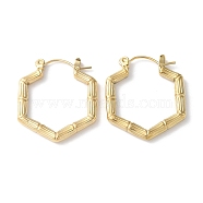 304 Stainless Steel Hoop Earrings, Hexagon, Real 14K Gold Plated, 25x22.5x3mm(STAS-Z052-10G)