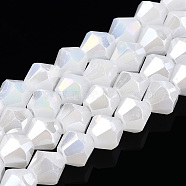 Imitation Jade Electroplate Glass Beads Strands, AB Color Plated, Faceted, Bicone, Snow, 6x6mm, Hole: 1.2mm, about 45~47pcs/strand, 9.65~9.84 inch(24.5~25cm)(EGLA-A039-J6mm-B06)