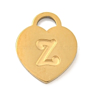 Ion Plating(IP) 304 Stainless Steel Pendants, Laser Cut, Heart with Letter Charm, Golden, Letter Z, 15x12x1mm, Hole: 3x3.5mm(FIND-M017-01G-Z)