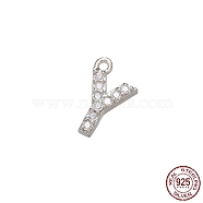 Real Platinum Plated Rhodium Plated 925 Sterling Silver Micro Pave Clear Cubic Zirconia Charms, Initial Letter, Letter Y, 9.5x6x1.5mm, Hole: 0.9mm(STER-P054-10P-Y)