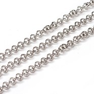 304 Stainless Steel Rolo Chains, Belcher Chain, with Spool, Unwelded, Stainless Steel Color, 4x0.9mm, about 32.8 Feet(10m)/roll(CHS-E016-02D-P)