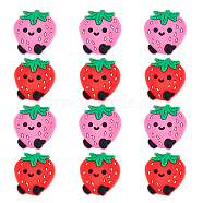 12Pcs 2 Colors Strawberry Food Grade Eco-Friendly Silicone Beads, Chewing Beads For Teethers, DIY Nursing Necklaces Making, Mixed Color, 30x28x8.5mm, Hole: 3.5mm, 6pcs/color(SIL-FH0001-05)