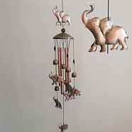 Metal Elephant & Tube Wind Chime, Art Hanging Decors for Garden Window Party, Red Copper, 900mm(ELEP-PW0001-23A)