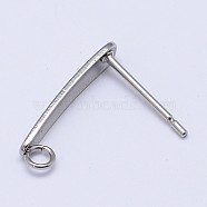 304 Stainless Steel Stud Earring Findings, with Loop, Stainless Steel Color, 15x3mm, Hole: 1.8mm, Pin: 0.7mm(X-STAS-D118)
