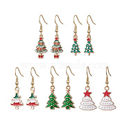 5Pairs 5 Styles Christmas Tree Alloy Enamel Dangle Earrings, 304 Stainless Steel Earrings for Women, Mixed Color, 32~39x9~16mm, 1pair/style(EJEW-JE05828)