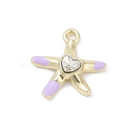 Rack Plating Alloy Enamel Rhinestone Pendants, Cadmium Free & Nickel Free & Lead Free, Starfish, Golden, Lilac, 14.5x14x3.5mm, Hole: 1.5mm(PALLOY-R151-41G-02)