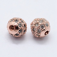 Brass Cubic Zirconia Beads, Round, Lead Free & Cadmium Free, Rose Gold, 4mm, Hole: 0.5mm(ZIRC-F001-31-4mm-RG)