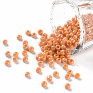 8/0 Glass Seed Beads, Opaque Colors Lustered, Round, Dark Orange, 3mm, Hole: 1mm, about 10000pcs/pound(SEED-XCP0001-10)