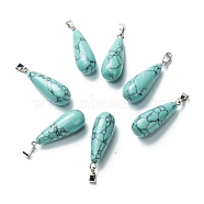 Synthetic Turquoise Pendants, with Platinum Brass Findings, Teardrop, Dyed, 26.5~29x10mm, Hole: 2.5~3.5x4~6mm(G-F707-12)