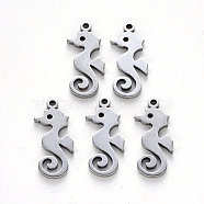 304 Stainless Steel Pendants, Laser Cut, Sea Horse, Stainless Steel Color, 17.5x7.5x1mm, Hole: 1.2mm(STAS-N092-60)