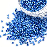 11/0 Czech Opaque Glass Seed Beads, Lustered, Round, Blue, 2.2x1.5mm, Hole: 0.7mm, about 500g/bag(SEED-N004-003B-36)