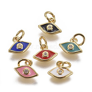 Brass Micro Pave Cubic Zirconia Pendants, with Enamel, Evil Eye, Golden, Mixed Color, 8x10x2mm, Hole: 3mm(ZIRC-I026-04G)