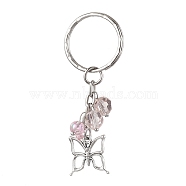 Alloy Glass with Iron Keychain, Butterfly, Antique Silver, 6.8cm(KEYC-JKC00772)