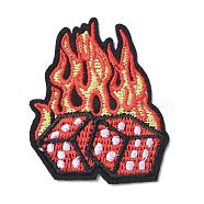 Computerized Embroidery Cloth Iron on/Sew on Patches, Costume Accessories, Appliques, for Backpacks, Clothes, Fire with Dice, Red, 57x46x1.7mm(DIY-M009-12)