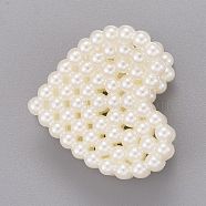 ABS Plastic Imitation Pearl Claw Hair Clips, with Iron Findings, Heart, White, 28x28x23.5mm(PHAR-G002-13)