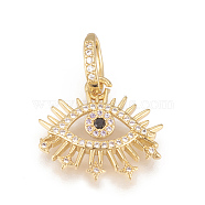 Brass Micro Pave Cubic Zirconia Pendants, Long-Lasting Plated, Lead Free & Cadmium Free & Nickel Free, Evil Eye, Colorful, Real 18K Gold Plated, 18.5x21x3mm, Hole: 8x4.5mm(ZIRC-L078-061G-NR)
