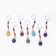 Chakra Jewelry, Mixed Gemstone Keychain, with Iron Findings and Brass Finding, Owl, Platinum, 115mm, Pendant: 30x18x16mm(KEYC-E034-C)