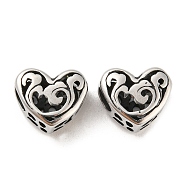 316 Surgical Stainless Steel  Beads, Heart, Antique Silver, 10x12x6.5mm, Hole: 4mm(STAS-Q304-05AS)