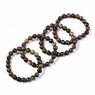 Natural Flower Agate Beaded Stretch Bracelets, Round, 1-3/4 inch~2-1/8 inch(48~54mm)(BJEW-S128-05)