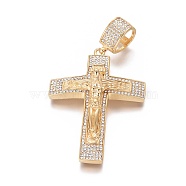 Ion Plating(IP) 304 Stainless Steel Big Pendants, with Rhinestone, Easter, Crucifix Cross, Golden, 65.5x46x4~14.5mm, Hole: 9x13mm(STAS-E476-04G)