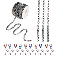 DIY Chain Jewelry Set Making Kit, Including Rainbow Color Ion Plating(IP) 304 Stainless Steel 5M Cable Chains & 10Pcs Clasps & 20Pcs Jump Rings, 1Pc Plastic Spool, Rainbow Color, Cable Chains: 8x6x1.5mm(STAS-SZ0002-26)