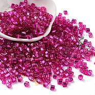 Glass Seed Beads, Silver Lined, Square, Camellia, 3~4x3x3mm, Hole: 1.2mm, about 6300pcs/pound(SEED-M011-01A-24)