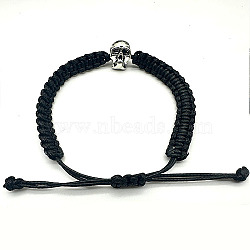 Skull Head Alloy Braided Bead Bracelets, Adjustable Polyester Cord Bracelets for Women, Black, no size(AA6083-1)