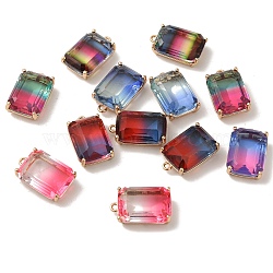 Two Tone Glass Pendants, for DIY Jewelry Making, with Brass Findings, Faceted, Rectangle, Golden, Mixed Color, 20.5x13x8mm, Hole: 1.5mm(GLAA-S179-03-M)