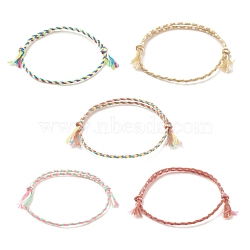 5Pcs Macrame Cotton Braided Cord Anklets Set, Friendship Adjustable Anklets for Women, Sandy Brown, Inner Diameter: 2-1/4~3-1/2 inch(5.8~8.9cm)(AJEW-AN00486-03)