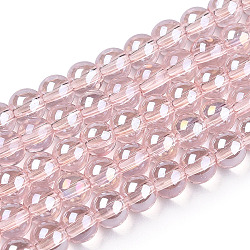 Electroplate Transparent Glass Beads Strands, AB Color Plated, Round, Misty Rose, 4~4.5mm, Hole: 0.8mm, about 97~99pcs/strand, 14.76 inch~14.96 inch(37.5~38cm)(GLAA-T032-T4mm-AB10)