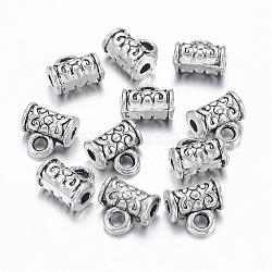 Tibetan Style Alloy Hangers, Bail Beads, Cadmium Free & Nickel Free & Lead Free, Tube, Antique Silver, about 7mm long, 7mm wide, 4.5mm thick, hole: 1mm(X-LF0144Y-NF)