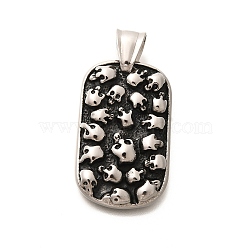 304 Stainless Steel Pendants, Skull Pattern, Antique Silver, Rectangle, 32x19.5x4mm, Hole: 8.5x4.8mm(STAS-Z110-26AS-01)