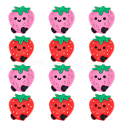 12Pcs 2 Colors Strawberry Food Grade Eco-Friendly Silicone Beads, Chewing Beads For Teethers, DIY Nursing Necklaces Making, Mixed Color, 30x28x8.5mm, Hole: 3.5mm, 6pcs/color(SIL-FH0001-05)